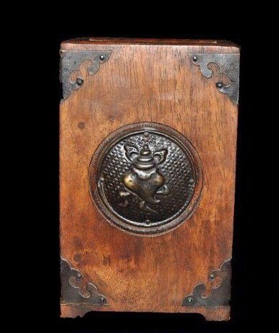 Antique Chinese Huanghuali Mosaic Bronze Brush Holder (1 of 6)