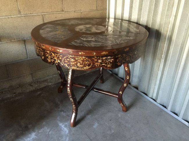 Two Part Chinese Marble Insert and Inlaid Center Table (1 of 5)