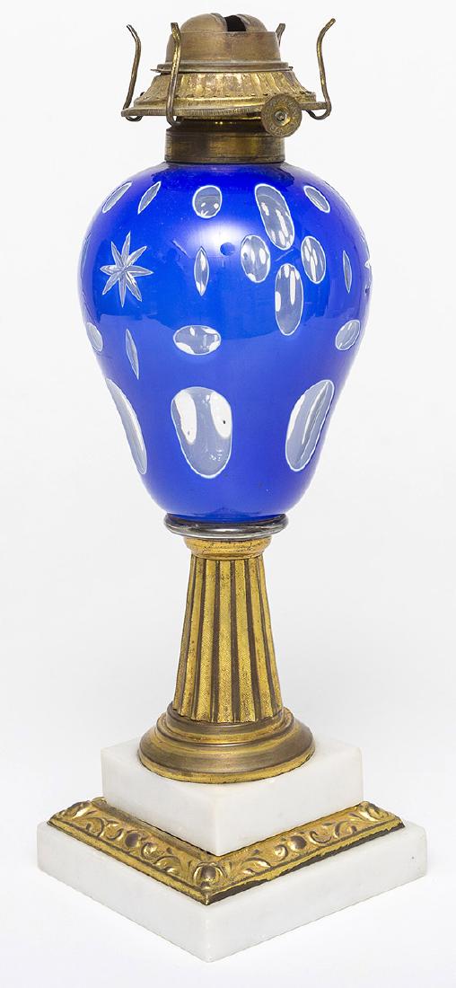 Cut Blue Overlay Oil Lamp (1 of 6)