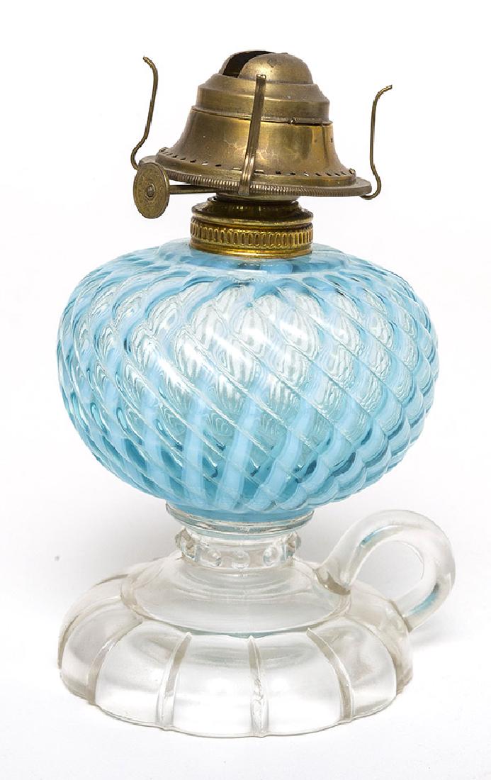 Blue Opalescent Ribbed Finger Lamp (1 of 5)