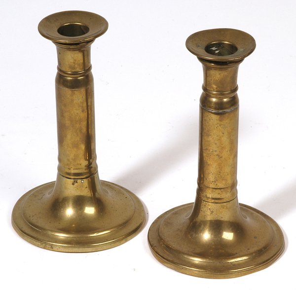 PAIR OF EARLY TELESCOPIC BRASS CANDLESTICKS