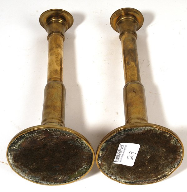 PAIR OF EARLY TELESCOPIC BRASS CANDLESTICKS - 2
