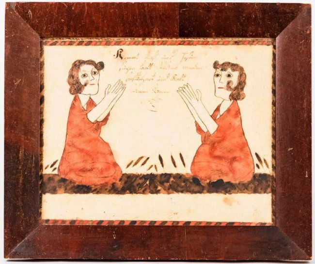 Folk Art Painting of Two Kneeling Women (1 of 7)