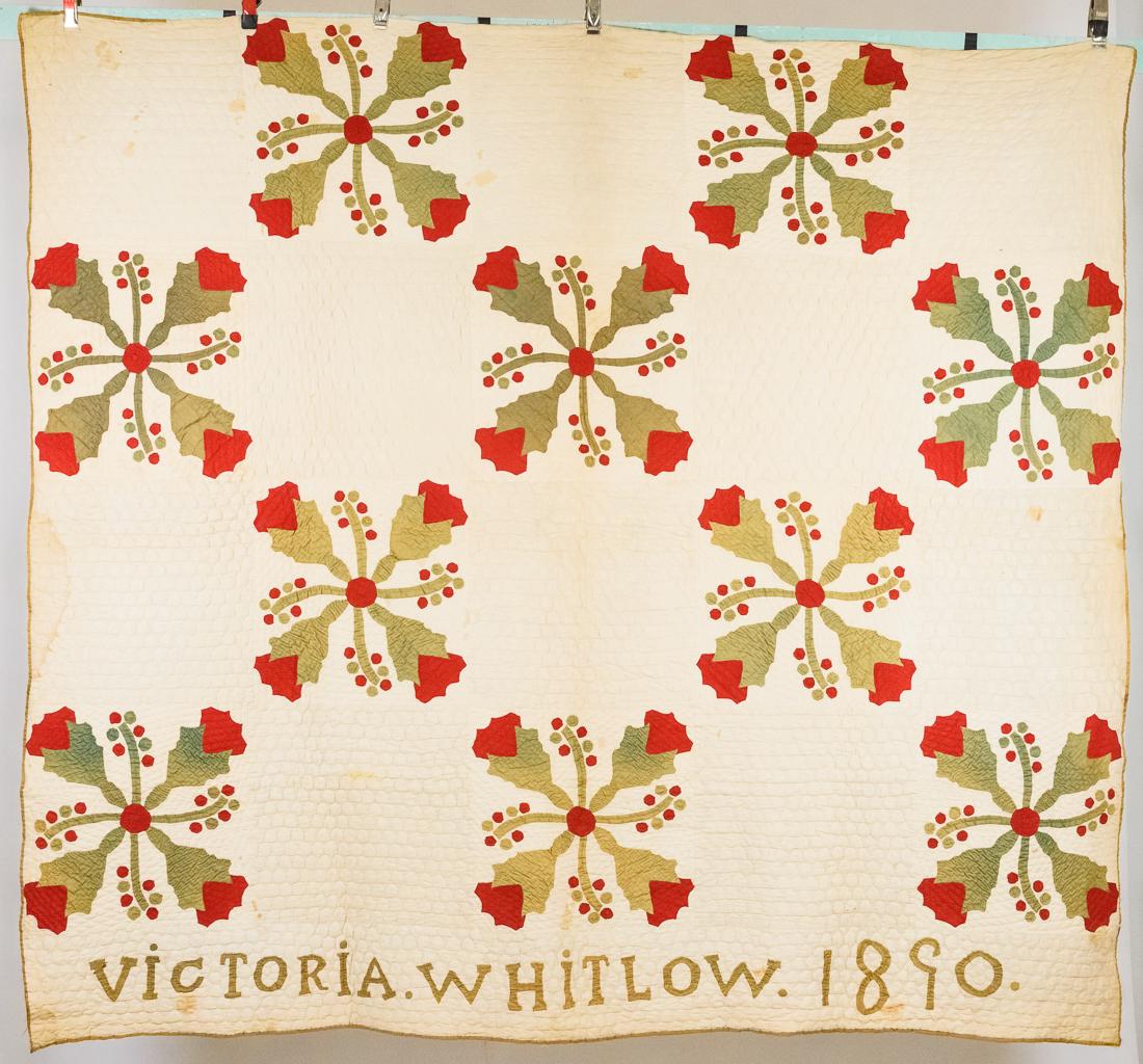 Signed & Dated Antique Applique Quilt (1 of 8)