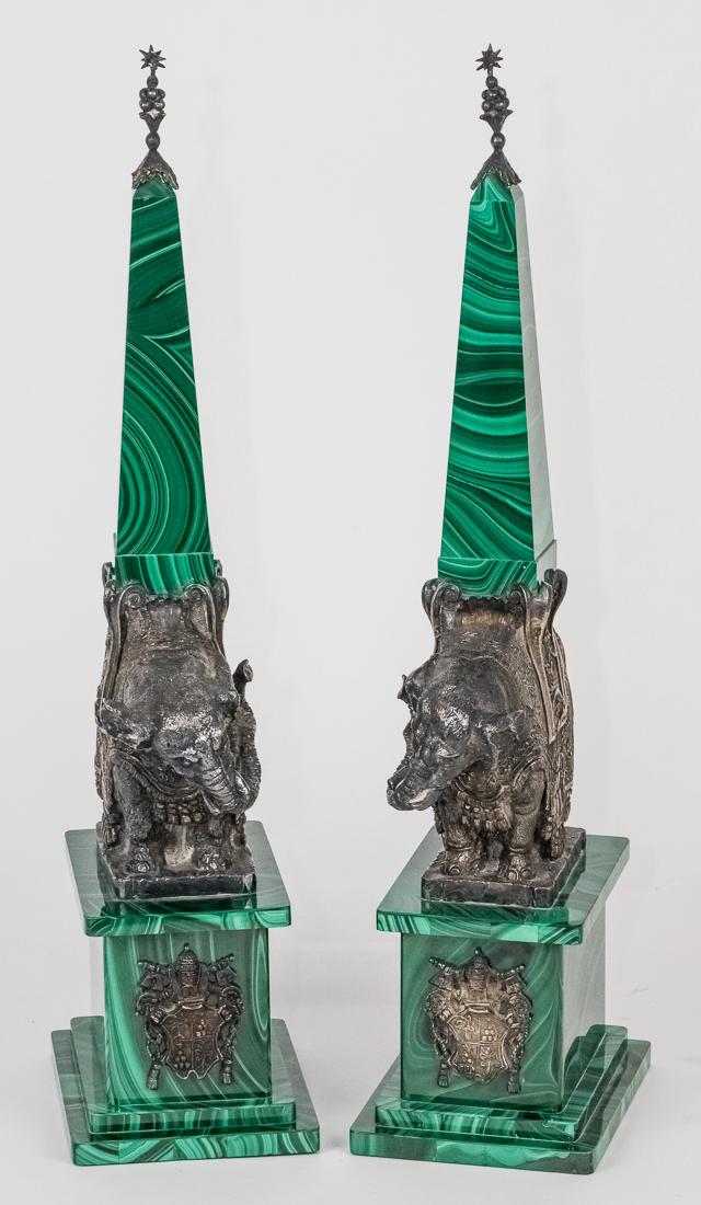 Pair Silver & Malachite Obelisks (1 of 8)