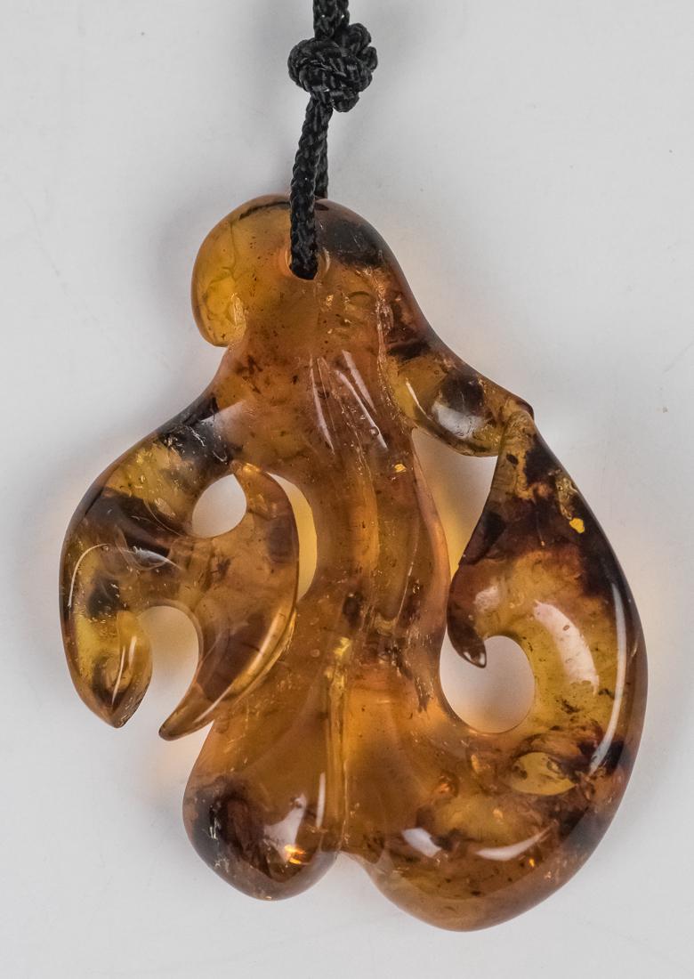 Carved Chinese Amber Pendant (1 of 4)