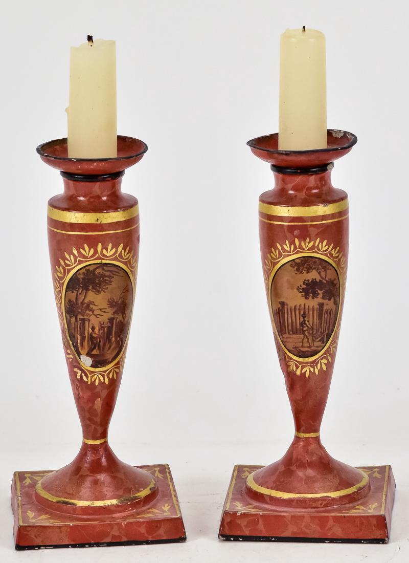 Pair Outstanding Tole Candlesticks (1 of 8)
