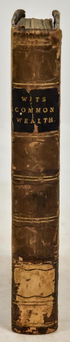 17th Century Book: Entitled: Politeuphuia. Wits Common Wealth. Newly Corrected and amended, by John Bodenham, printed by James Flecher, London, 1655, 321pp, in early 19th century binding, half brown calf with gilt title