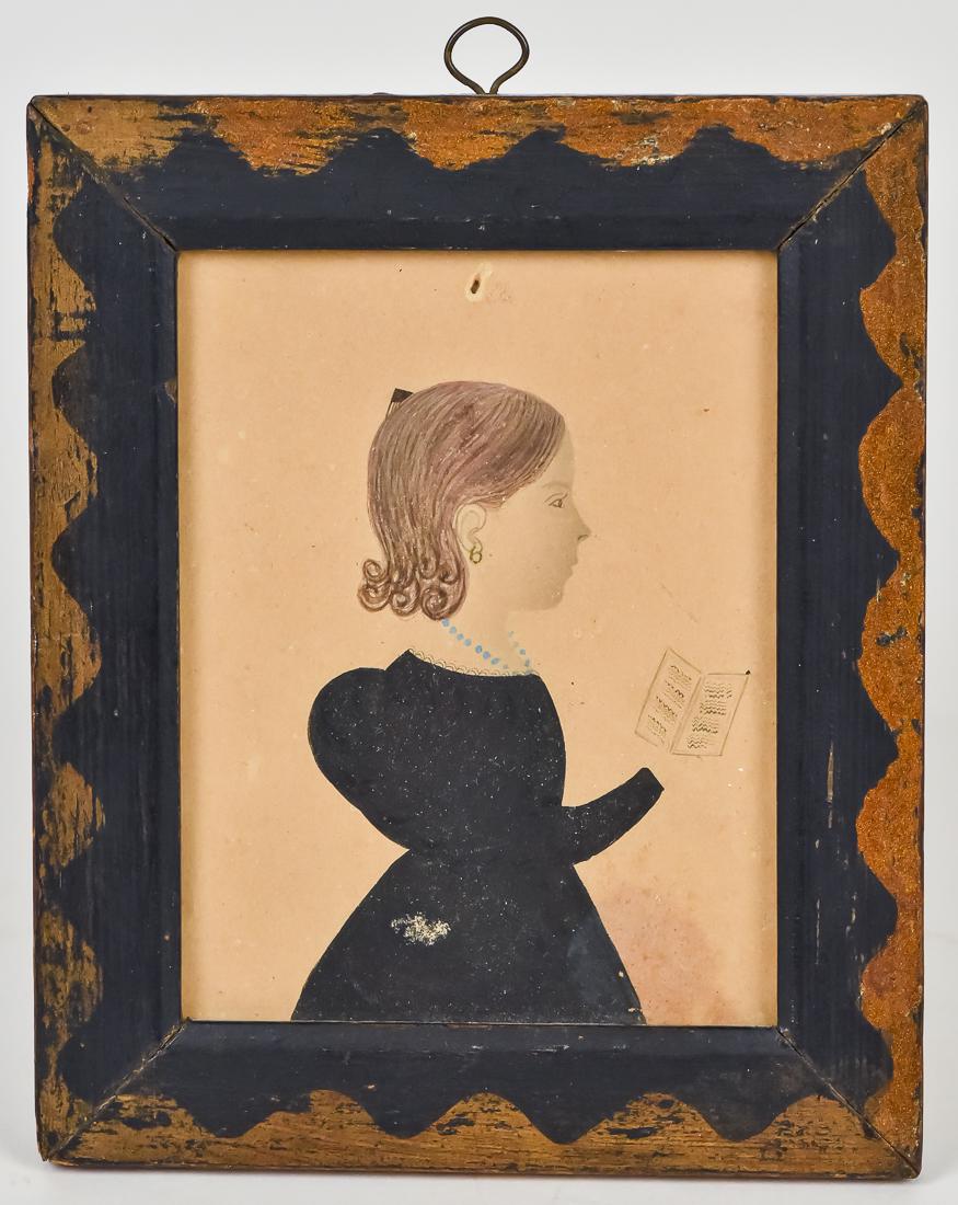 Folk Art Miniature Watercolor of Girl with Sheet Music (1 of 5)