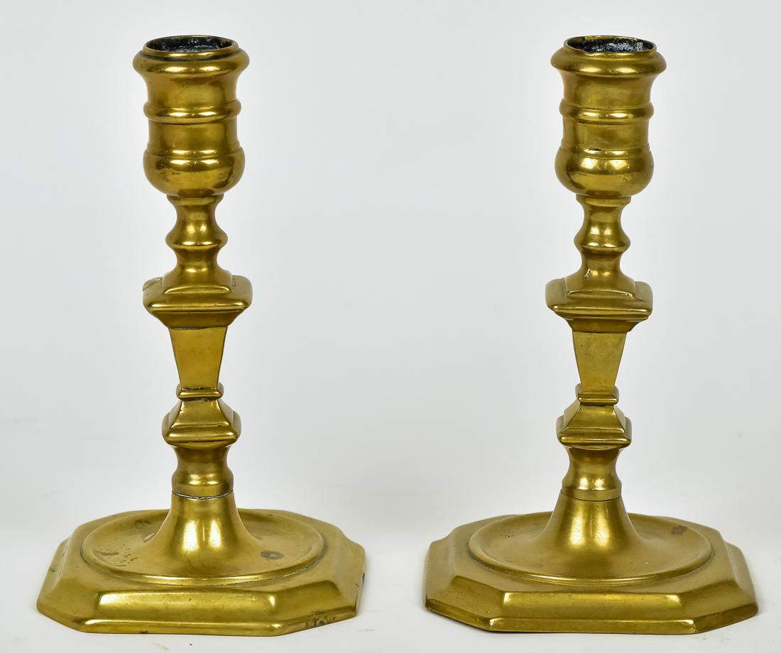 Pair Queen Anne Brass Candlesticks (1 of 7)
