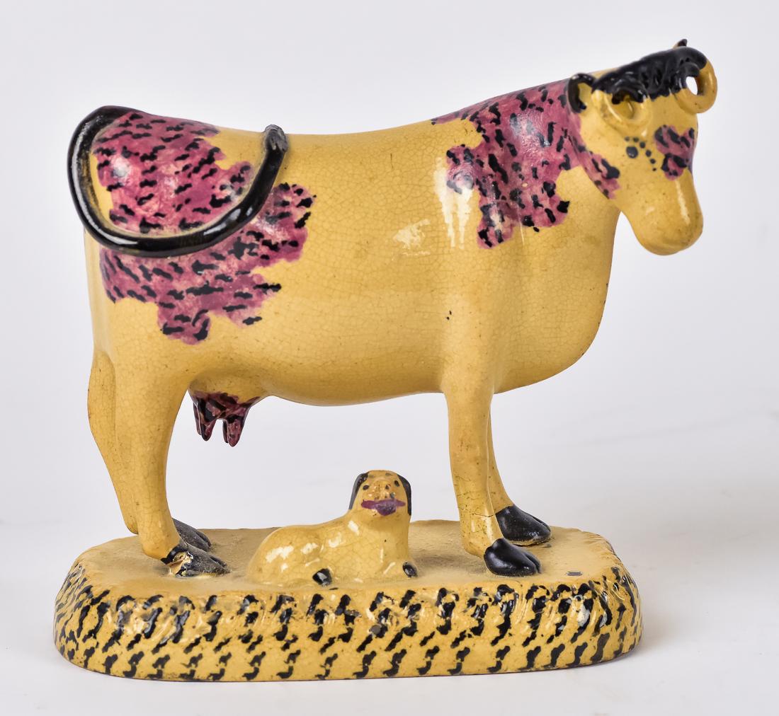 Eary Decorated Yellowware Cow with Dog (1 of 6)