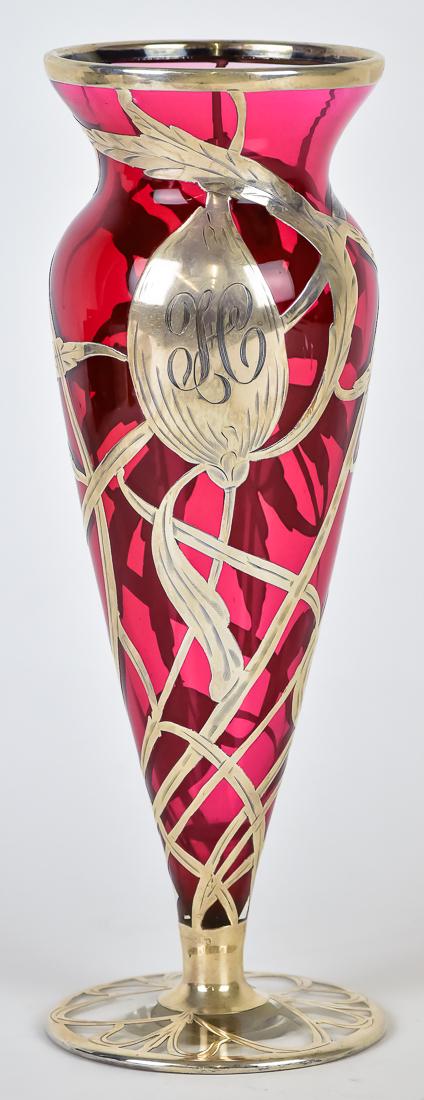 Silver Overlay Art Glass Vase (1 of 10)
