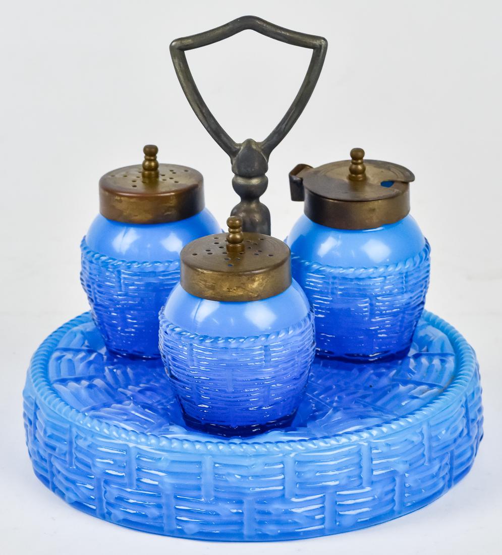 Blue Basket Weave Glass Condiment set (1 of 7)