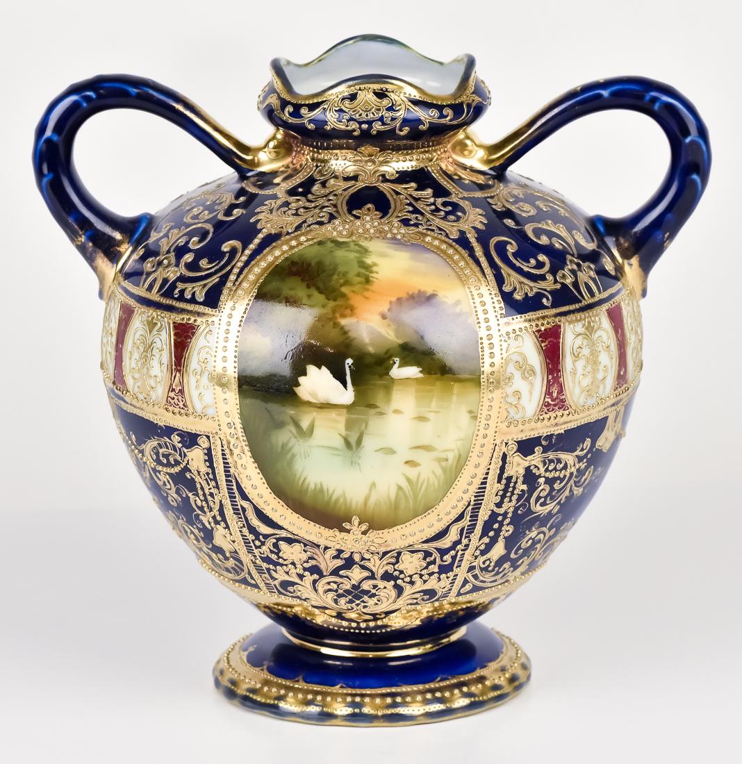 Nippon Cobalt Blue Vase with Scenic Panels & Bright (1 of 3)