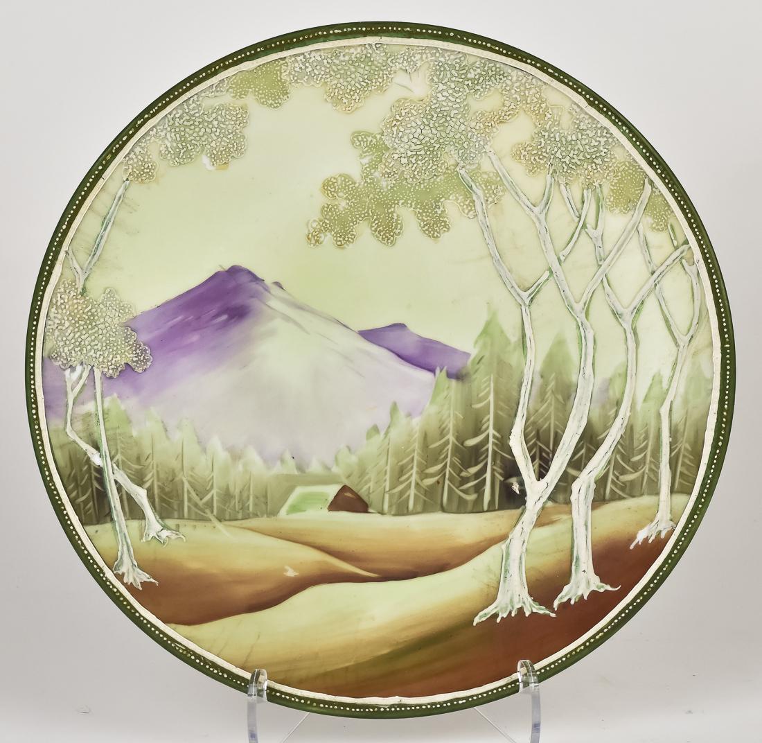 Nippon White Woodland Plaque: M in wreath mark. 8 3/4" diameter. Fine condition.