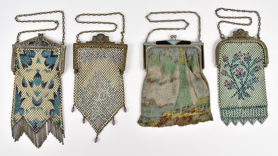 Four Early Ladies Enameled Mesh Evening Bags (1 of 14)