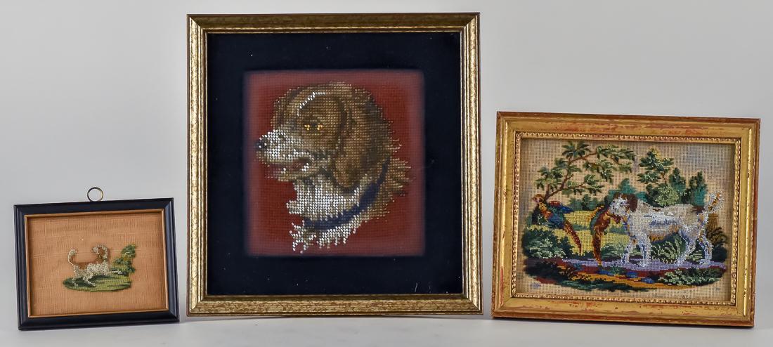 Three Early Needle Work Pictures of Dogs (1 of 10)