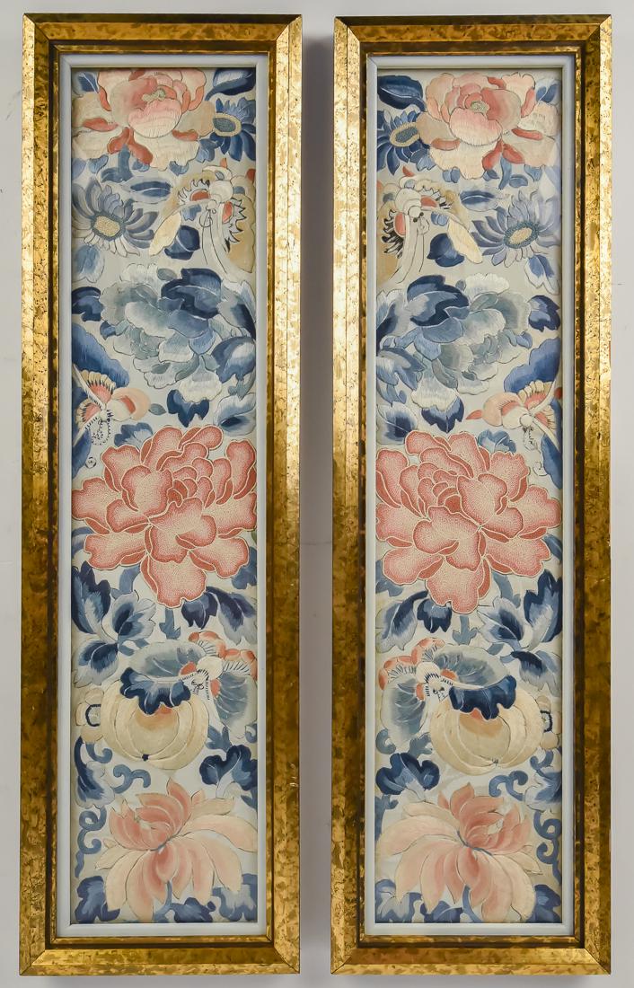 Pair Early Chinese Silk Embroidered Panels (1 of 9)