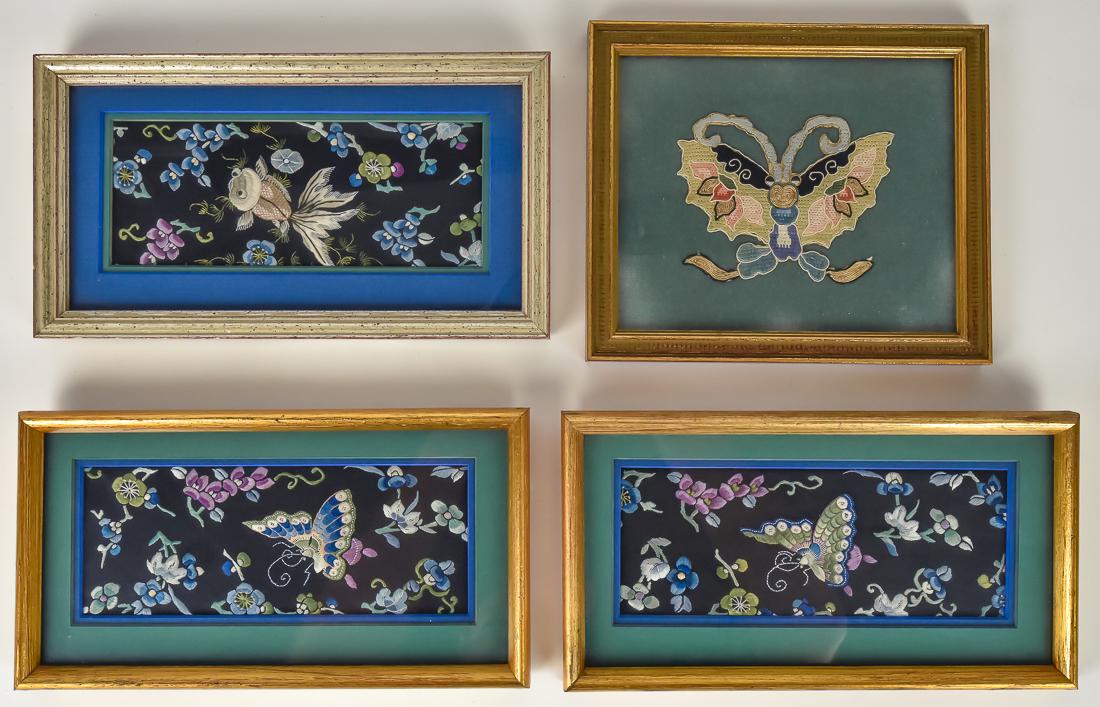 Four Small Chinese Silk Embroidered Panels (1 of 11)