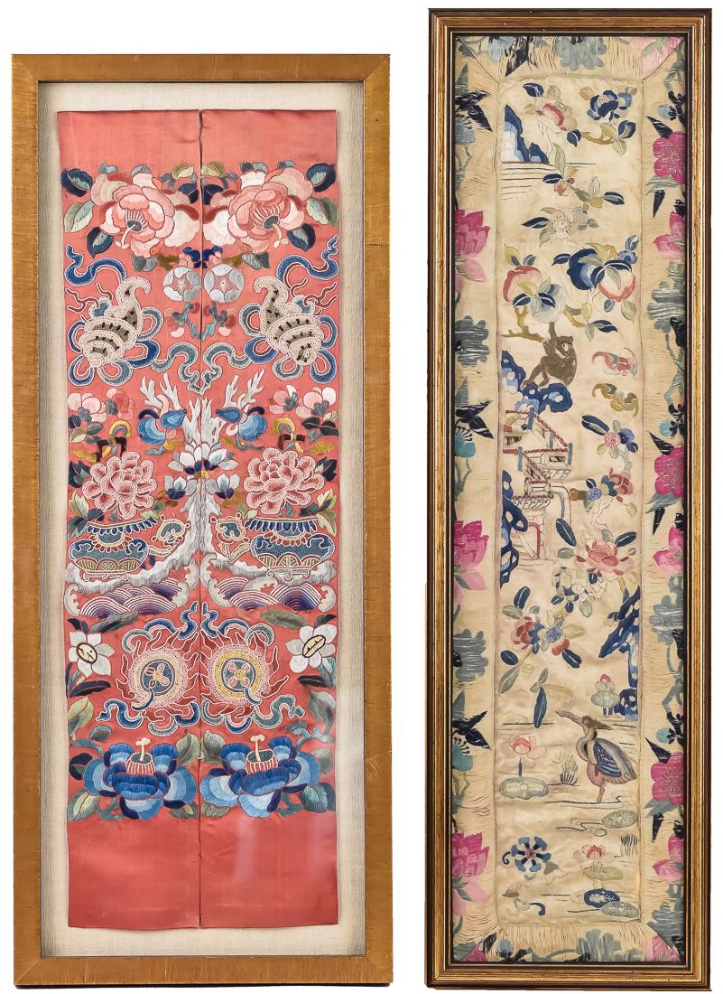 Two  Early Chinese Silk Embroidered Panels (1 of 10)