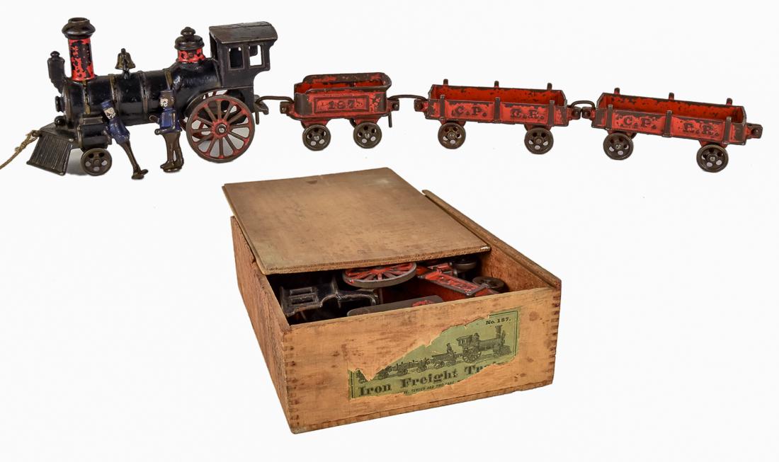 Cast Iron Train Set in Original Wood Box (1 of 13)