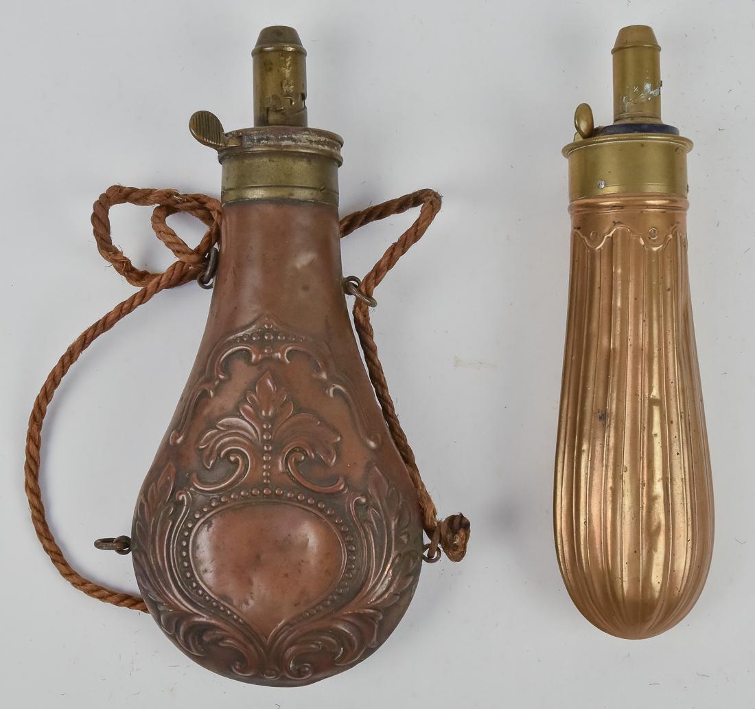 Two Early Brass Powder Flasks (1 of 7)