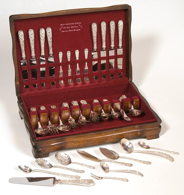 "REPOUSSE" STERLING SILVER FLATWARE SET BY S. KIRK