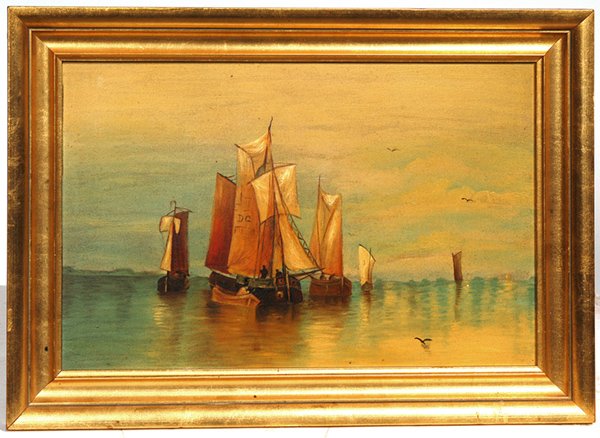SEASCAPE WITH SAILBOATS OIL PAINTING