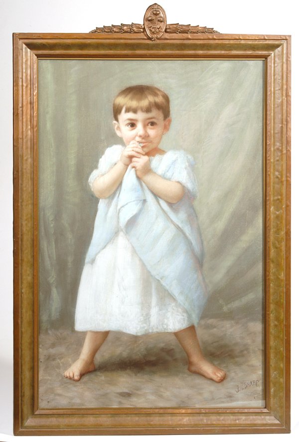 JOSEPH HENRY SHARP (CINCINNATI, OH) PASTEL: Joseph Henry Sharp (Cincinnati, Ohio, 1859-1953) 30" x 20" pastel of Adelma Rose DeLisle, born March 22, 1891. Signed lower right "J.H. Sharp". Sharp was born in Bridgeport, OH. on Sept. 27, 1859. He