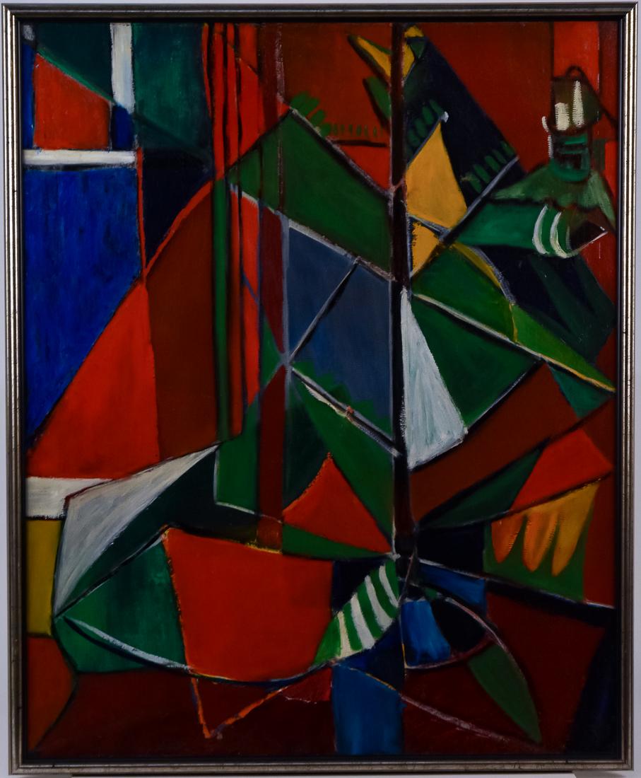 Early to Mid 20th Century Cubist Abstract Oil Painting: 32" x 26 1/8" oil on canvas Abstract Cubist painting. Unsigned. relined, good condition.