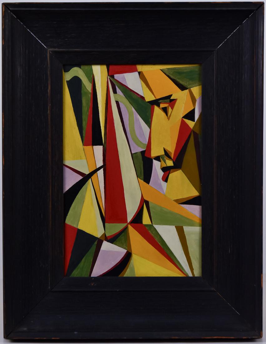 Cubist Abstract Oil Painting: 8" x 12" Cubist Abstract oil painting on masonite. Very well done. Unsigned. Nicely framed 14 1/8" x 18". Good condition.