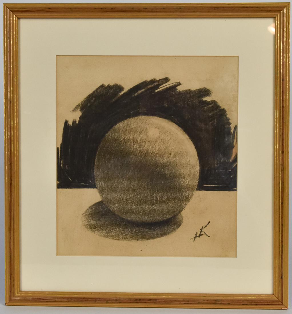 Lillian Kilbourne (OH/KY) Drawing: Lillian Kilbourne (Cincinnati, Ohio/Ft. Mitchell, KY) 10" H x 9" W graphite on paper drawing of a sphere, monogrammed, "L.K.," lower right. Lillian's studio was on West 3rd Street, Cincinnati, Ohio. S