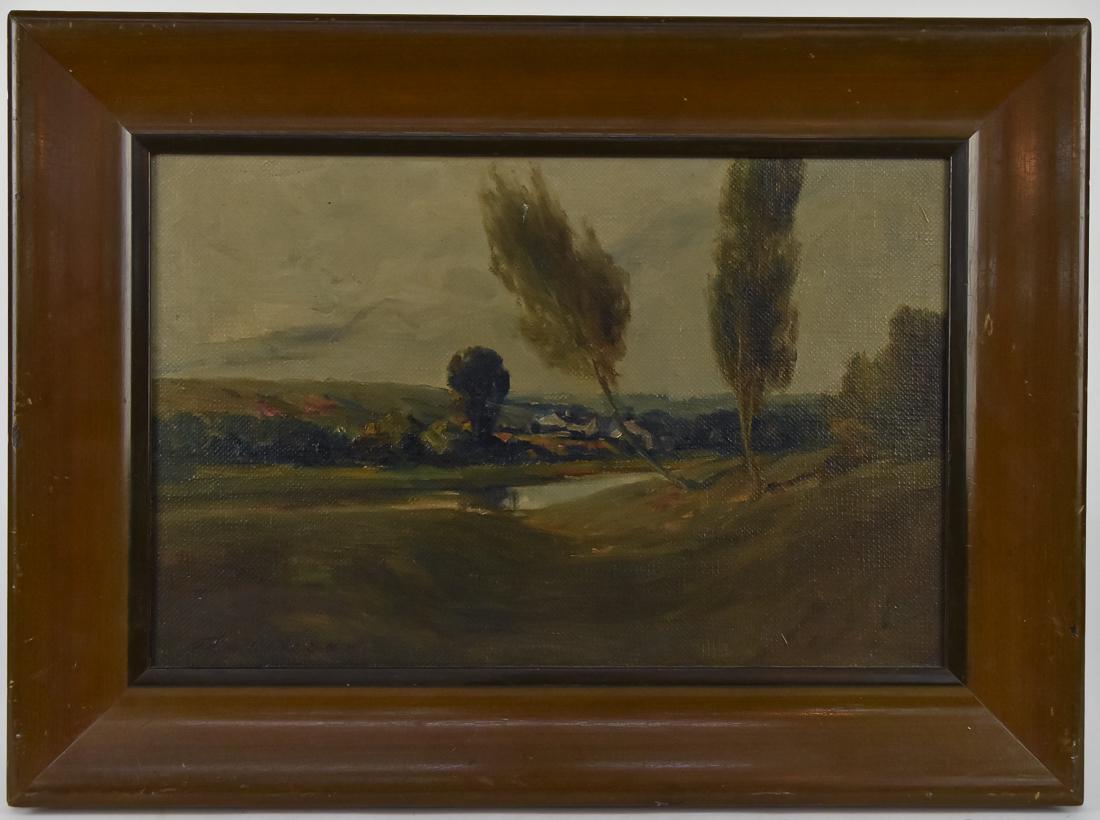 Thomas Jefferson Willison (OH, KY) Oil Painting: Thomas Jefferson Willison (OH, KY 1864 - 1910) 10" H x 14 1/2" W oil on canvas landscape painting. Signed lower left, "T.J. Willison." Willison was born in Brent, Kentucky. He studied at the Cincinnat