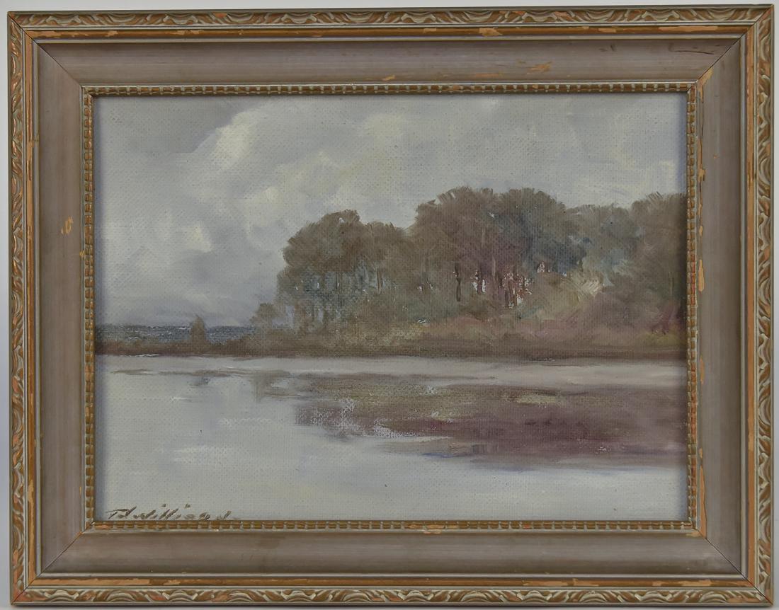 Thomas Jefferson Willison (OH, KY) Oil Painting: Thomas Jefferson Willison (OH, KY 1864 -1910) 8" H x 11" W oil on canvas laid on board landscape oil painging. Signed lower left. Willison was born in Brent, Kentucky. He studied at the Cincinnati Art