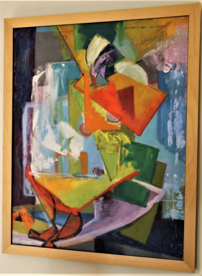 Grace Martin Taylor (WV) Oil Painting: Grace Martin Taylor (West Virginia 1903 -1995) 30" H x 23 1/2" W oil on board of cubist abstract style painting. Signed lower right, "G.M.F." Grace was born in Morgantown in 1903 and graduated from WV