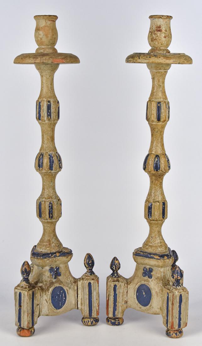 Pair Painted Wood Candlesticks (1 of 5)