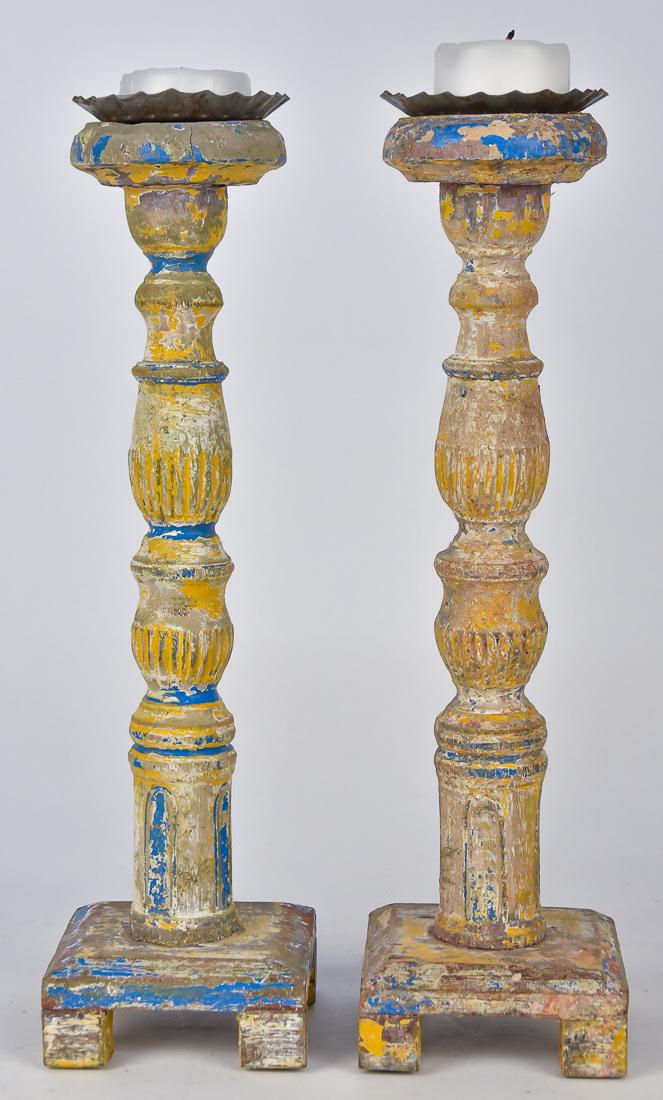 Pair Painted Wood Candlesticks (1 of 5)