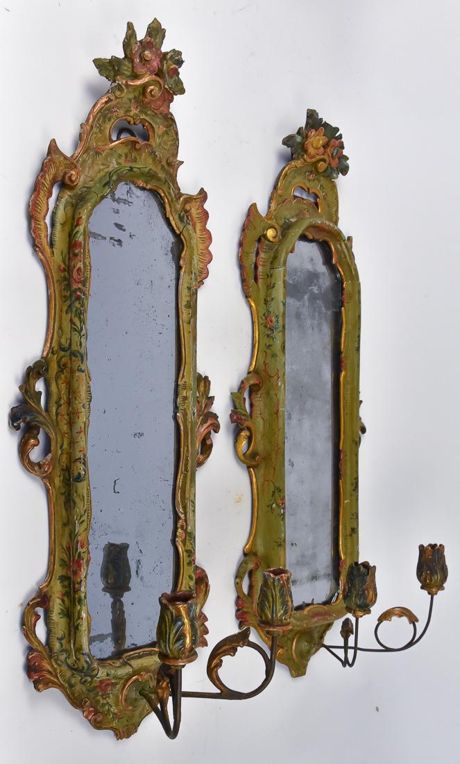 Pair Carved & Painted Candle Wall Sconces (1 of 6)