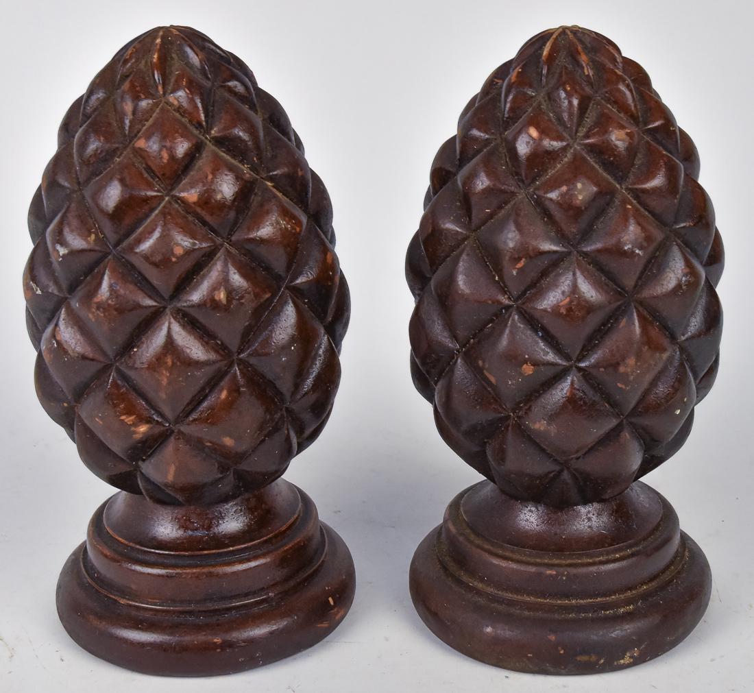 Pair Folk Art Carved Wood Finials (1 of 4)