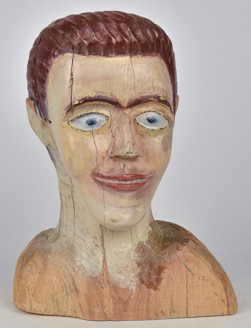 Folk Art Carved & Painted Bust (1 of 8)