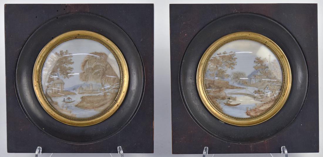 Pair Silk Embroidered Landscape Miniatures (1 of 10)