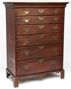 American Chippendale High Chest in Red Paint