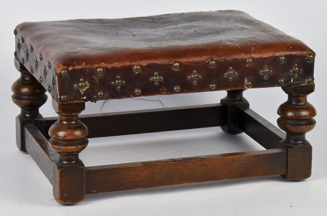 Spanish Leather Covered Oak Stool (1 of 6)