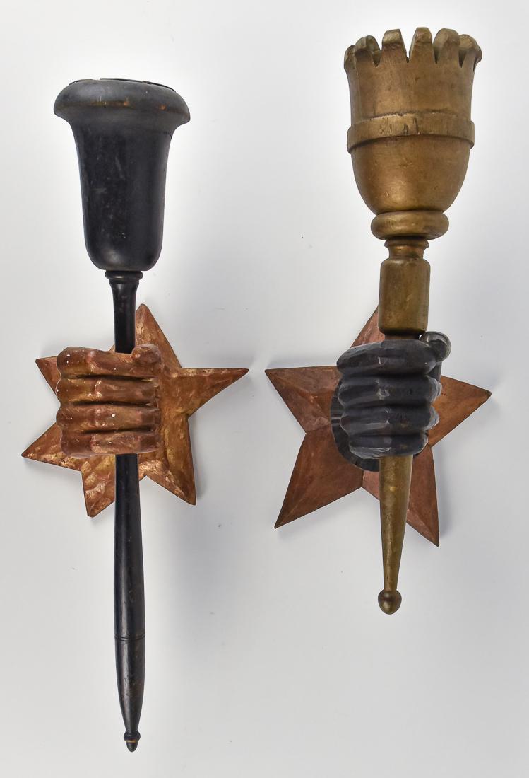 Folk Art Odd Fellows Lodge Carved Hands Clutching Torch (1 of 13)