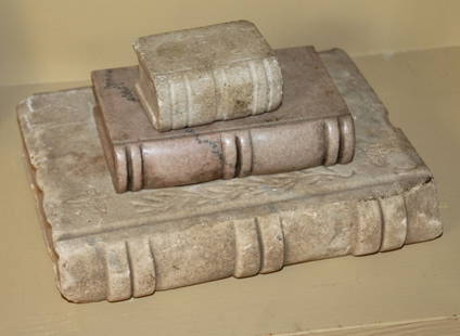 3 Stone and Marble Books: Including large stone book with floral carving