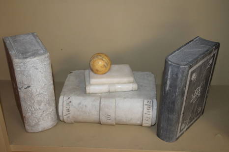 5 Stone and Marble Boks: Including "Compliments of F.J. Scholz" and carved details