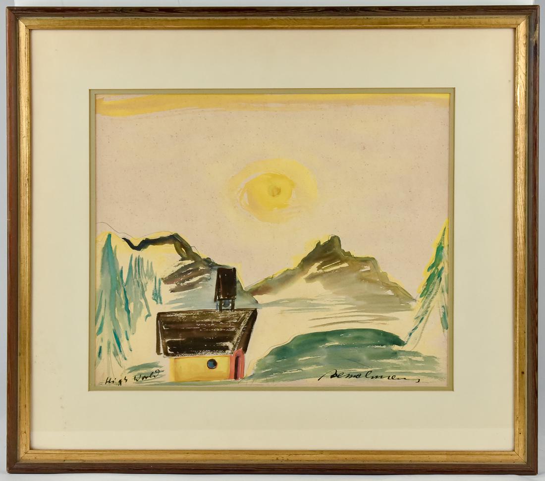 Ludwig Bemelmans (NY/Austria) Watercolor: Ludwig Bemelmans (New York/Austria, 1898-1962) 17" x 14", sight, watercolor with gouache titled, "The High World." Signed lower right, "Bemelmans." This watercolor is the illustration from the book, T