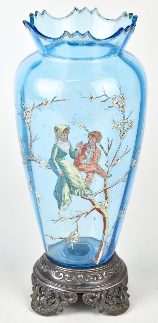 Victorian Art Glass Vase in Holder (1 of 10)