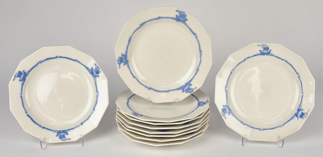 Ten Rookwood Dinner Plates: All with Viking Ship motif, marked with RP mark with no flames and M-33, 8 3/4" diameter. Condition All Fine.