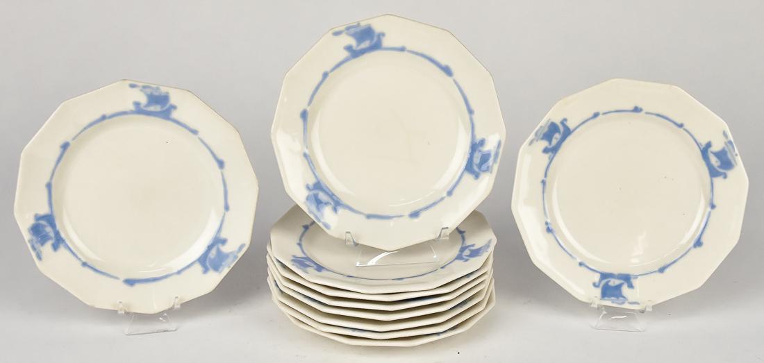 Ten Rookwood Desert Plates: All with Viking Ship motif, marked with RP mark with no flames and M-7, 6 1/2" diameter. Condition All Fine.